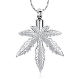 Imrsanl Marijuana Leaf Urn Necklace for Ashes for Men Women Adults Stainless Steel Maple Leaf Cremation Jewelry Urn Pendant Ashes Holder Memorial Locket (Silver)