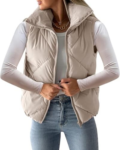Newffr Women's Quilted Vest Crop Sleeveless Lightweight Warm Puffer Vest Padded Gilet Outerwear