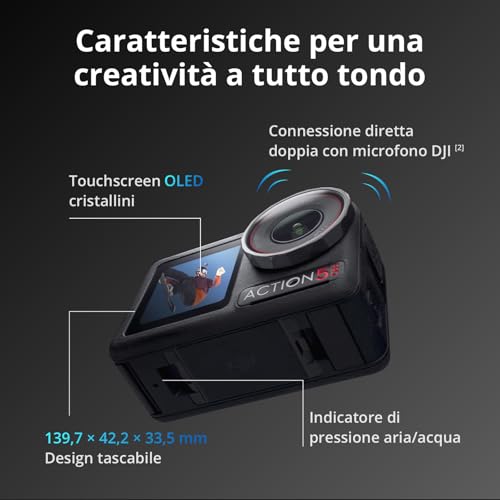Osmo Action 5 Pro Combo Standard, Fotocamera impermeabile con sensore 1/1.3", video 4K/120fps, vlog camera, Tracciamento del soggetto, stabilizzazione, 2 touchscreen OLED, action cam 4K - Gadget - Immagine 6