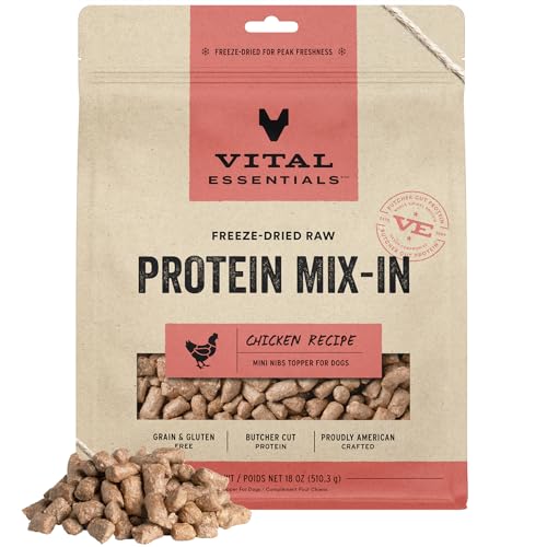 Vital Essentials Freeze Dried Raw Protein Mix-in Dog Food Topper, Chicken Mini Nibs Topper for Dogs, 18 oz