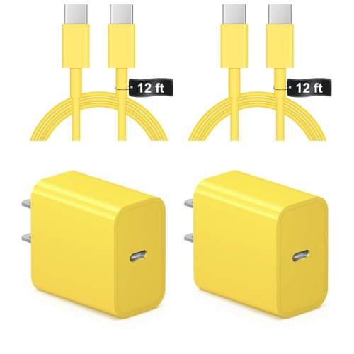 Image of iPhone 17 16 15 Charger Fast Charging 12FT - 20W USB C Charger Block | with 12FT Type C to C Cable Compatible with iPhone 17 /17 Pro /17 Pro Max /Air /16 /16e /15, iPad Pro, iPad Air (Yellow)