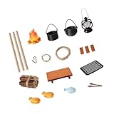 Vdaxvme Detailed Doll House Camping Set with Simulatetion Pit Stacked Wood and Miniature Kitchenware for Scene Arrangement Realistic Campfire Doll House Scene Props