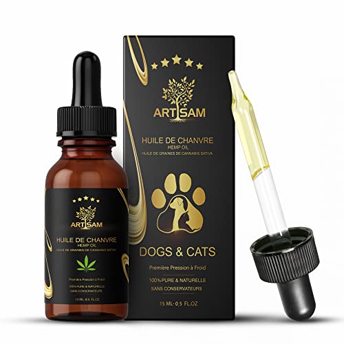 🇫🇷 Huile de Graines de cannabis Sativa - Huile de chanvre Chien et chat 100% naturelle très riche en omega-6 et oméga-3 pour Animaux domestiques | Réduit le stress Améliore le sommeil Cover