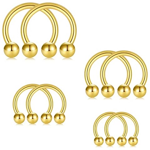 D.Bella 8PCS 16G Stainless Steel Nose Septum Horseshoe Earring Eyebrow Septum Lip Helix Tragus Piercing Ring 6-12mm Gold Piercing Jewelry Cover