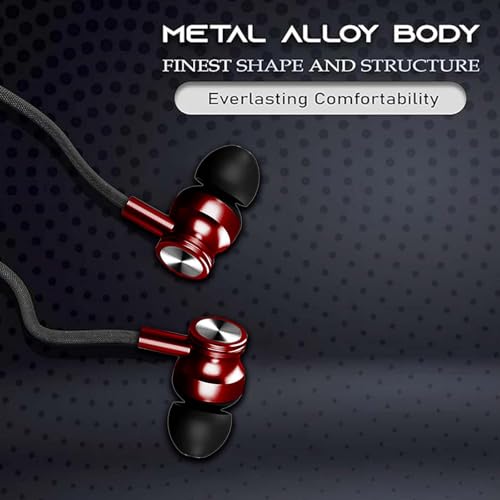 Image of Kratos Tune V4 Red C Type Earphones Wired, Inline Control Type c Headphones with Mic, Sweat Resistant, Comfort Fit Type c Earphone with Volume Control,Metallic c pin Earphones