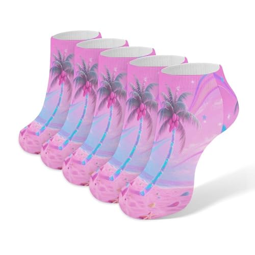 VstaDank Hologram Palm & Pink Sand Ankle Socks 5 Pairs Fashion Invisible Low Cut Sock for Adult Casual Short Sock Soft Cozy No Show Socks