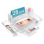 Vtopmart 28 PCS Clear Plastic Drawer Organizers Set, 4-Size Bathroom and Vanity Drawer Organizer Trays, Acrylic Storage Bins for Makeup, Cosmetic, Kitchen Utensils