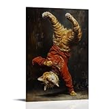 YMHDJYH Peinture à l'huile animalière - Un chat qui danse pendant une rue urbaine - Compétition sportive freestyle - Décoration murale moderne à suspendre - 40 x 60 cm
