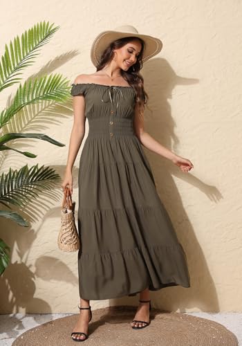 Image of OSTOO Women's 2026 Summer Boho Floral Print Tiered Casual Flowy Long Maxi Dress