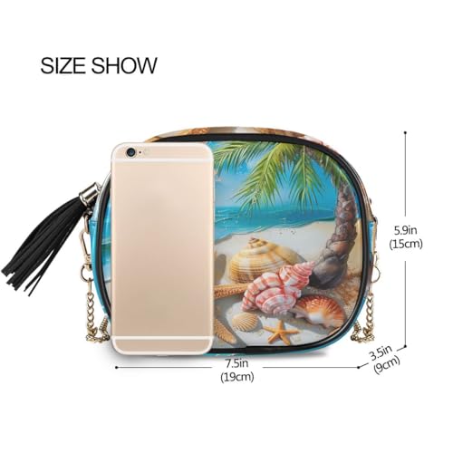 ALAZA Women's Funny Starfish Summer Beach Seashells Sand Palm PU Leather Crossbody Bag Shoulder Purse with Tassel3
