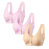 oelaio Womens No Underwire Bras Front Closure Wireless Push Up Bralettes Full Coverage Underwear Comfortable Support Bras Pink Small