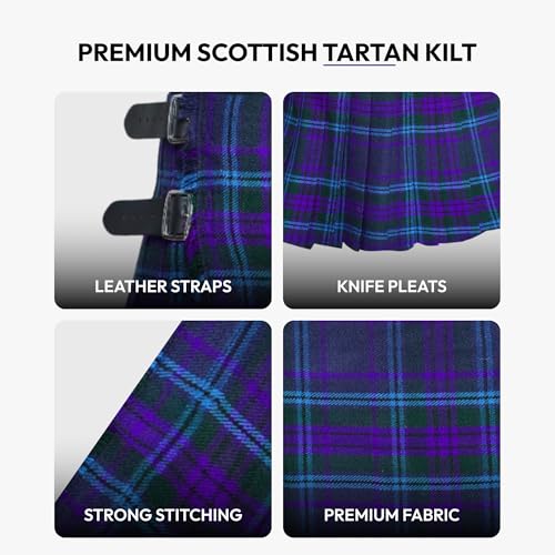 Image of 8 Yard Mens Kilt - Authentic Tartan Kilt for Men Highland Outfit for Weddings & Traditional Scottish Wear