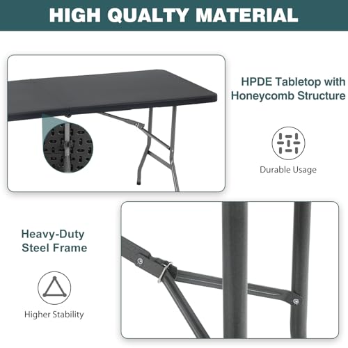 image for FDW 6 Foot Outdoor Dining Table, Foldable Portable Rectangular Plastic
