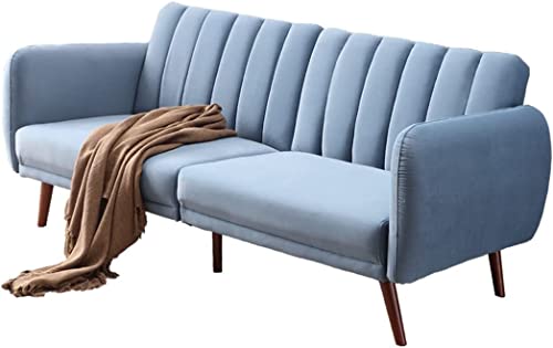 Royal Wood 78.7" W Futon Folding Sofa Bed, Modern Velvet Convertible Sofa Sleeper With Removable Soft Armrest And Sturdy Metal Leg, Sofas & Couches For Living Room, Apartment,Office.(Blue) #TOP29