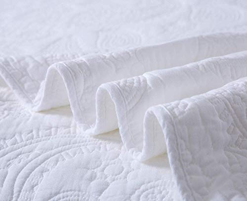Soul & Lane White As Snow Cotton Twin Comforter Set - Twin Quilt With 1 Pillow Sham: Floral Paisley Stitching Lightweight Coverlet, Solid White Summer Twin Bedspread, Quilted Blanket Bedding Set #TOP7