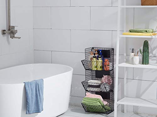 Wall Mounted Wire Basket Hanging Fruit Basket, 3 Tier Kitchen Storage Bins Fruit Vegetable And Pantry Organizier Stand, Produce Rack, Black, #TOP6