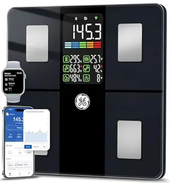GE Scale for Body Weight, Body Fat, BMI, Muscle Mass, Smart Bathroom Scales with 14 Body Composition Metrics with Large Display, Accurate Bluetooth Weighing Machine with Fitness App, 400 lbs