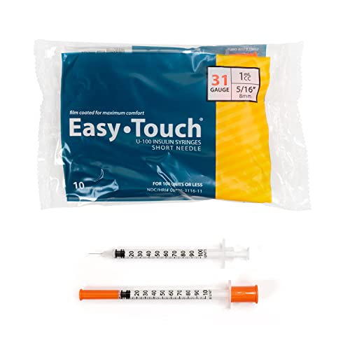 Easy Touch U-100 Insulin Syringe with Needle, 31G 1cc 5/16-Inch (8mm), Box of 100