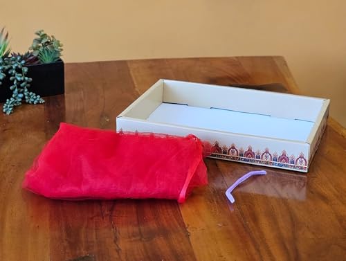 Image of SATYAM KRAFT 6 Pcs Multipurpose Decorative Folding Gift Box | Premium Paper Tray with Net for Wedding Return Gifts, Shaadi /Marriage, Anniversary, Hampers, Festive Gift Packaging (Cream)