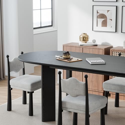 Image of Casaphoria 79 inch Farmhouse Dining Table for 6，Wood Oval Living Room Table, Modern Kitchen Table with Sturdy Base & Thickened Tabletop, Easy to Assembly & Clean, Black