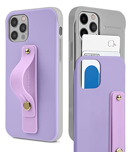 Goospery Slidetok Compatible Case With Iphone 12/12 Pro Card Holder Phone Finger Band Loop Stretch Grip Kickstand 2 Card Storage Dual Layer Protective Bumper Wallet Cover - Purple #TOP6