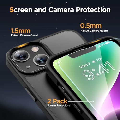 Image of Miracase Magnetic for iPhone 14 Plus Case 6.7 inch (Compatible with MagSafe)(with 2X Screen Protectors) Military-Grade Protection, Anti-Fingerprint Translucent Matte Phone Case Cover, Black