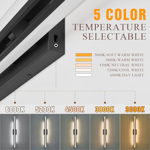 Image of Modern LED Vanity Light 48 Inches Long Black LED Wall Light Over Vanity Mirror Hardwired Wall Mount Lighting Fixture 5CCT(3000K /3800K /4500K /5200K /6000K) Dimmable Bathroom Wall Mount Lighting