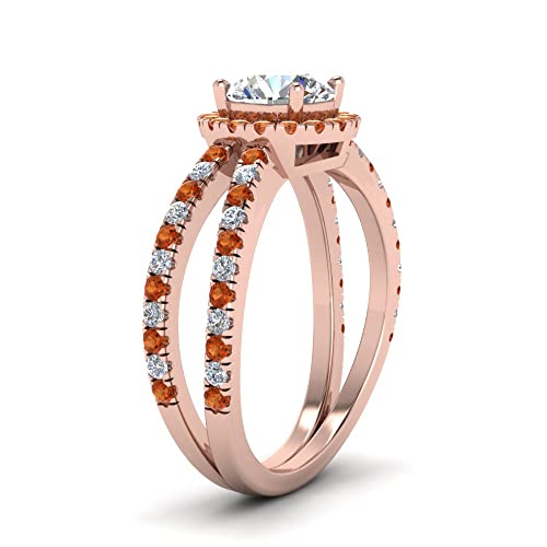 Image of 55Carat Choose Your Gemstone Reverse Split Shank Halo Diamond CZ Ring Rose Gold Plated Round Shape Halo Engagement Rings Matching Jewelry Wedding Jewelry Easy to Wear Gifts US Size 4 to 12