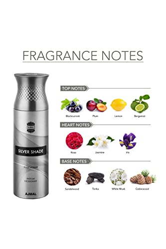 Ajmal Musk Rose Concentrated Perfume Oil Floral Musky Alcohol-free Attar 12ml for Unisex and Silver Shade Homme Deodorant Citrus Woody Fragrance 200ml for Men FREE - Image 2