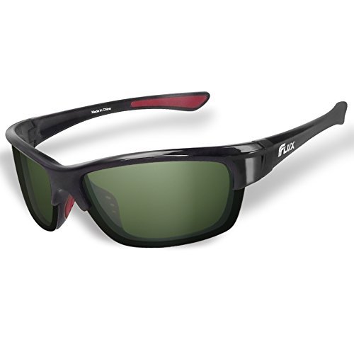 Flux CA155 Polarized Sports Sunglasses for Man or Woman Baseball Running Cycling Fishing Golf (Gloss Black, Green)