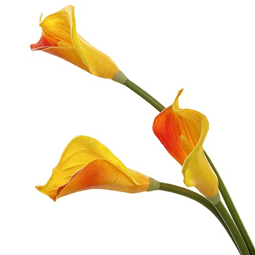 XZJMY 3Pcs Artificial Calla Lily Flowers 27'' Artificial Lillies Silk Flower Fake Bouquet Soft Long Stem Plants for Home,Living Room,Bedroom,Dining Table,Office,Weddings Party Garden Décor(Orange)