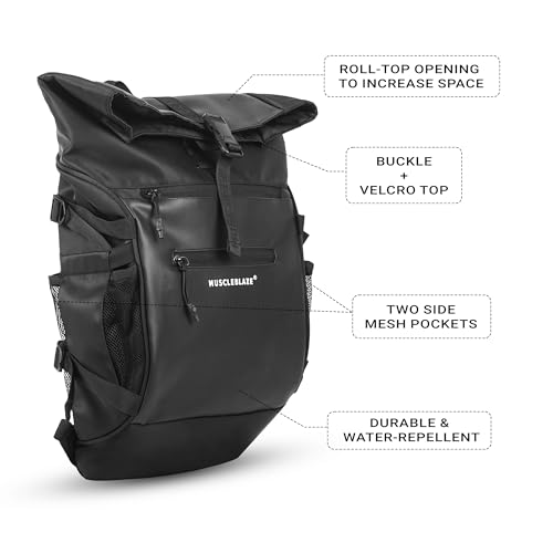 Image of MuscleBlaze Pro Gym Backpack, (Black, 30L) | For Men and Women | Sports Bag