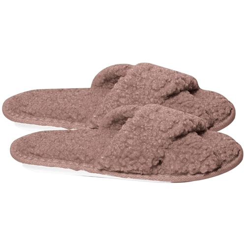 Image of A2Z Ladies Crossover Mule Slippers Memory Foam Fluffy Cozy - SLPR LDS Frida Mink 7/8 UK