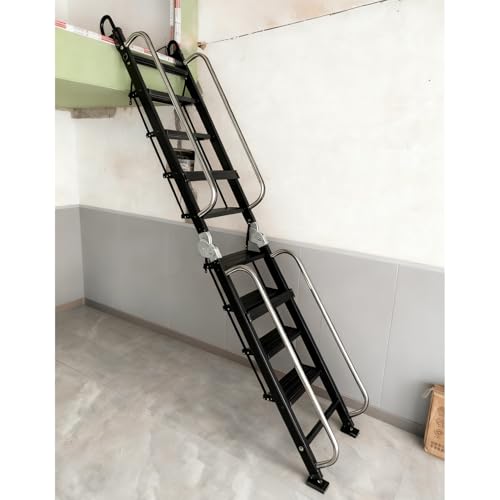 Escaleras para Áticos Escalera Plegable Segura para Acceso Al Ático de 8 a 14 Escalones, Escalera de Aluminio para Loft de Cabina Que Ahorra Espacio(Black,11 step-326cm/10.7ft)