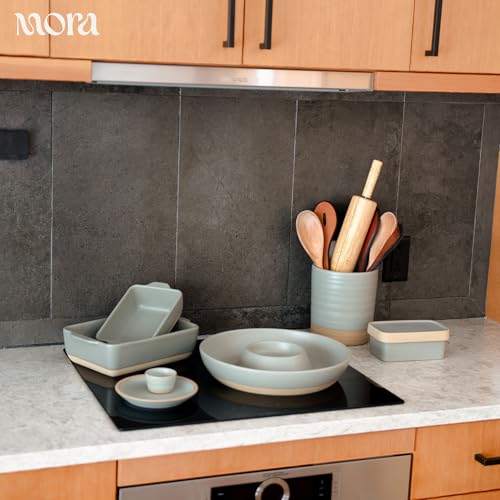 Image of Mora Ceramic Set of 2 Baking Dishes For Casserole, Banana Bread, Brownies, Broiling, Roasting, and Baking. 7x11 in and Loaf Pans - Porcelain Serving Bakeware from Oven to Table. Freezer Safe - Peppercorn