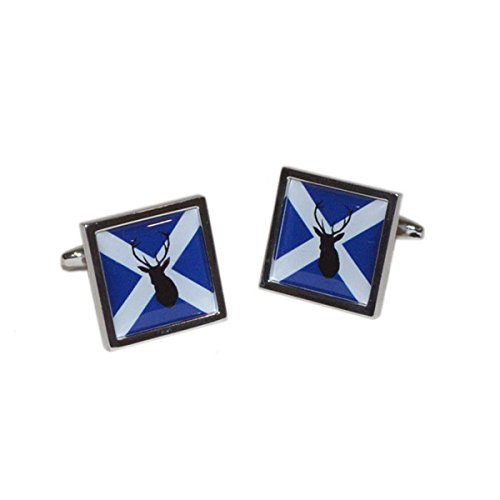 Mancuernillas para hombre con diseño bandera escocesa y ciervo miniatura 1