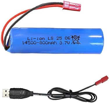 3.7volt 800mah Rechargeable Battery with USB Charger Cable, JST 2pin Plug 3.7 V Li-Ion Batteries 14500 Rechargeable Battery Pack for Electric Toy Car& Small Fan&Electronic Devices Etc
