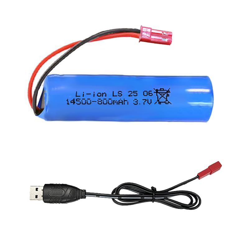 MLGBDC 3.7 Volt Rechargeable Battery with JST Connector 14500 Battery with USB Charger Cable for Flashlights Remote Control Cars Bluetooth Speakers LED Flashlights Etc(800mah)