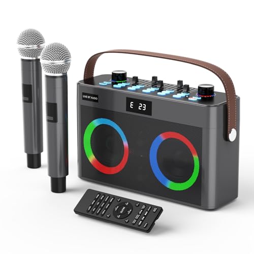 Enceinte Bluetooth portable MT-VIKI avec 2 micros sans fil, poignée et lumières LED intégrées