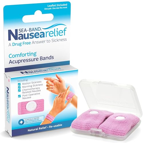 Sea-Band Travel & Motion Sickness and Nausea Relief Acupressure Wristband - Adult (Pink), 1 Pair