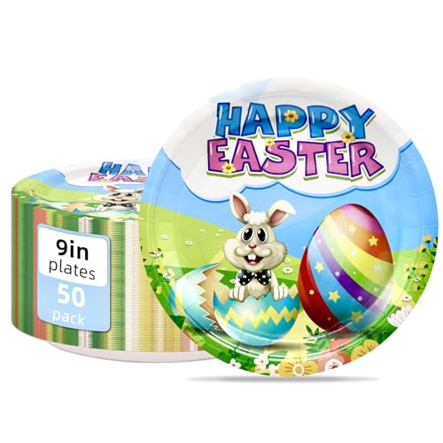 Gudvilla HAPPY EASTER PLATES 9INCH Easter Paper Plates Heavy Duty-Easter Plates Disposable 9 Inch Paper Plates Bulk For Dinner Plates Easter Party Plates Easter Party Decorations And Supplies cover