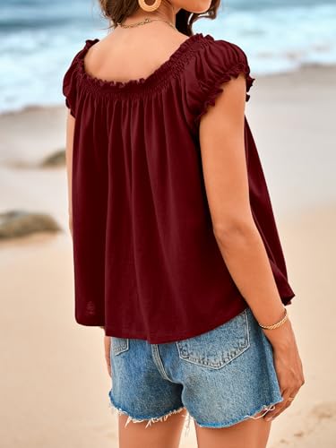 Image of Tankaneo Women Summer Tie Front Tank Tops Cap Sleeve Pleated Babydoll Tops Casual Loose Fit Going Out Flowy Shirt