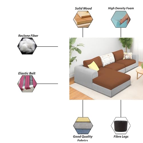 Image of Koza LHS 4 Seater L Shape Sofa Set for Living Room (Brown Grey Fabric) Premium Fabric Sofa