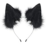 HAOAN Handmade Cat Fox Fur Ears Hairhoop Headwear Anime Fancy Dress Party Cosplay Halloween Costume Headband Hairband Black