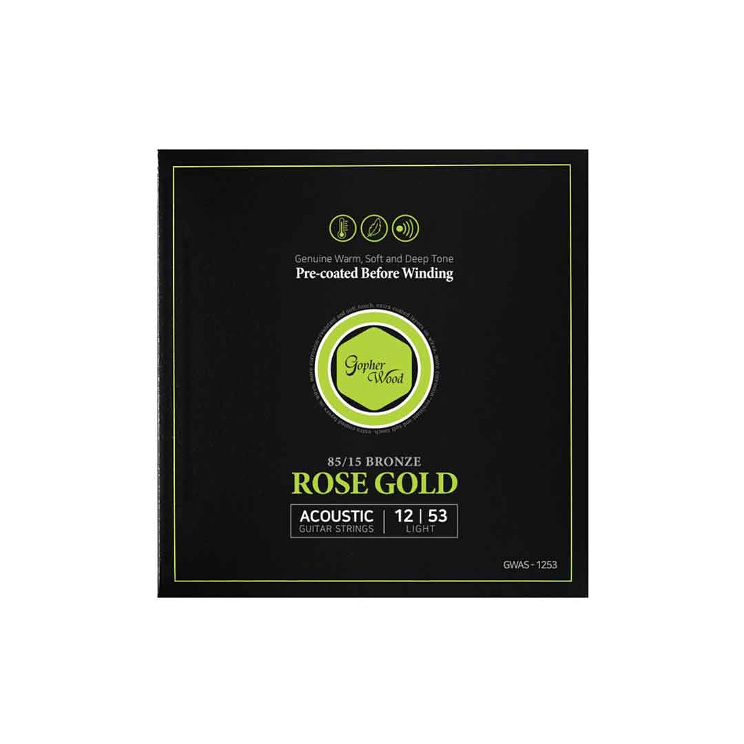 Gopher Wood - Cuerdas para guitarra acústica de oro rosa, bronce 85/15, luz 12-53, prerevestidas