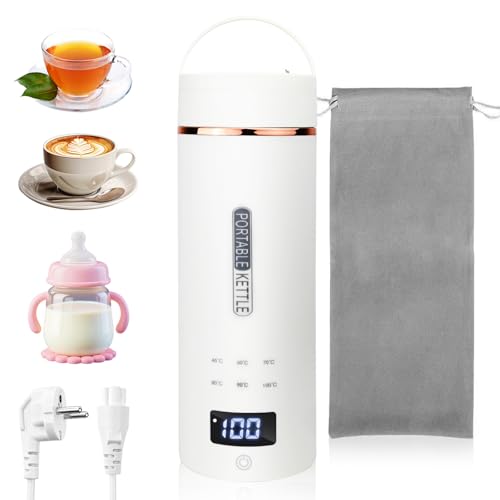 Bouilloire de Voyage 450ML, Mini Bouilloire Electrique en Acier Inoxydable 316 avec 6 Températures Réglables, Petite Bouilloire Portable Arrêt Automatique pour Café, Lait, Thé