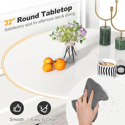 Image of Giantex White Round Dining Table, 32-inches Modern Tulip Kitchen Table with 0.9 inch Thickened Tabletop & Sturdy Metal Pedestal, Mid-Century Leisure Table for Small Places, Dining Room, Living Room, Cafe
