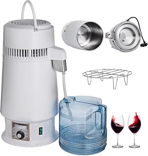 QYLTTDM Destilador De Agua De 4 L, Destilador De Alcohol De 1 L/h para El Hogar, Purificador De Agua De 750 W, Protección contra Sobrecalentamiento, Ideal para Uso Doméstico