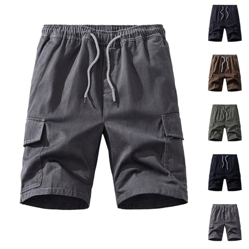 Men's Casual Linen Cargo Shorts Elastic Waist Summer Beach Comfortable Relaxed Fit Drawstring Work Short with2