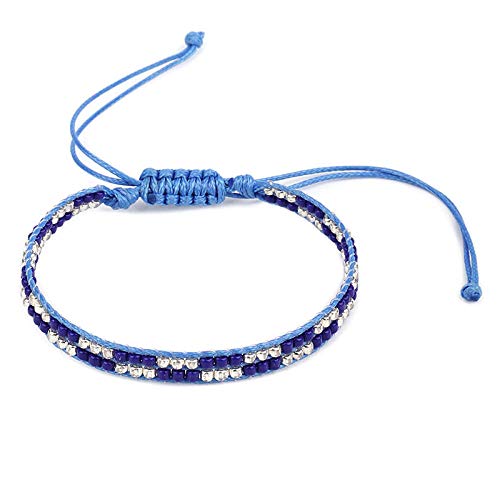 Bracelet tissé en perles pour femme bleu bohème avec cordon réglable fait main